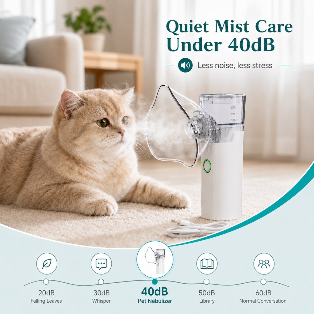 Portable Pet Nebulizer Care Kit for Cats & Dogs - Quiet Mist Device for Senior & Sensitive Pets