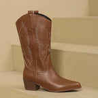 Pull On Wing Embroidered Knee High Western Boots