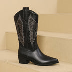 Pull On Wing Embroidered Knee High Western Boots