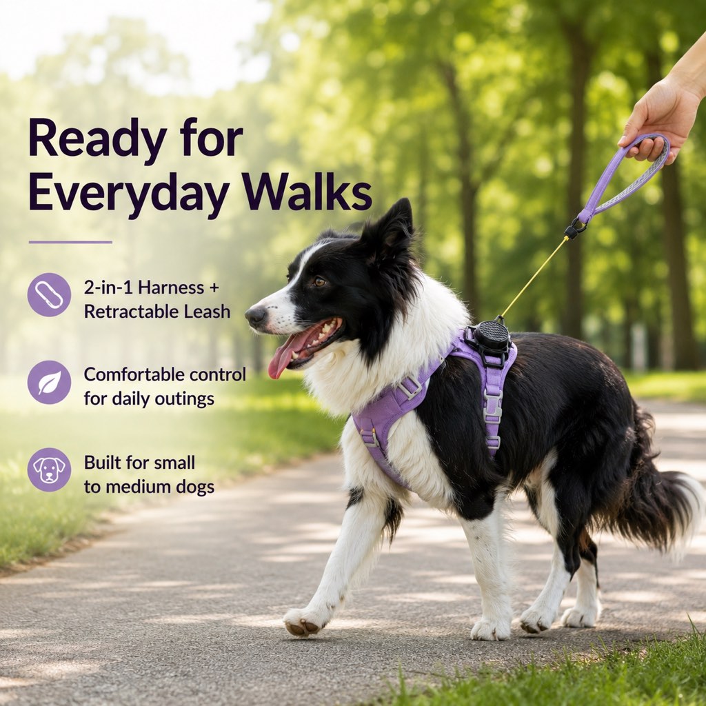 2-in-1 Retractable Dog Harness for Daily Walks - Built-In Leash Vest with Auto-Stop Control for Small & Medium Dogs