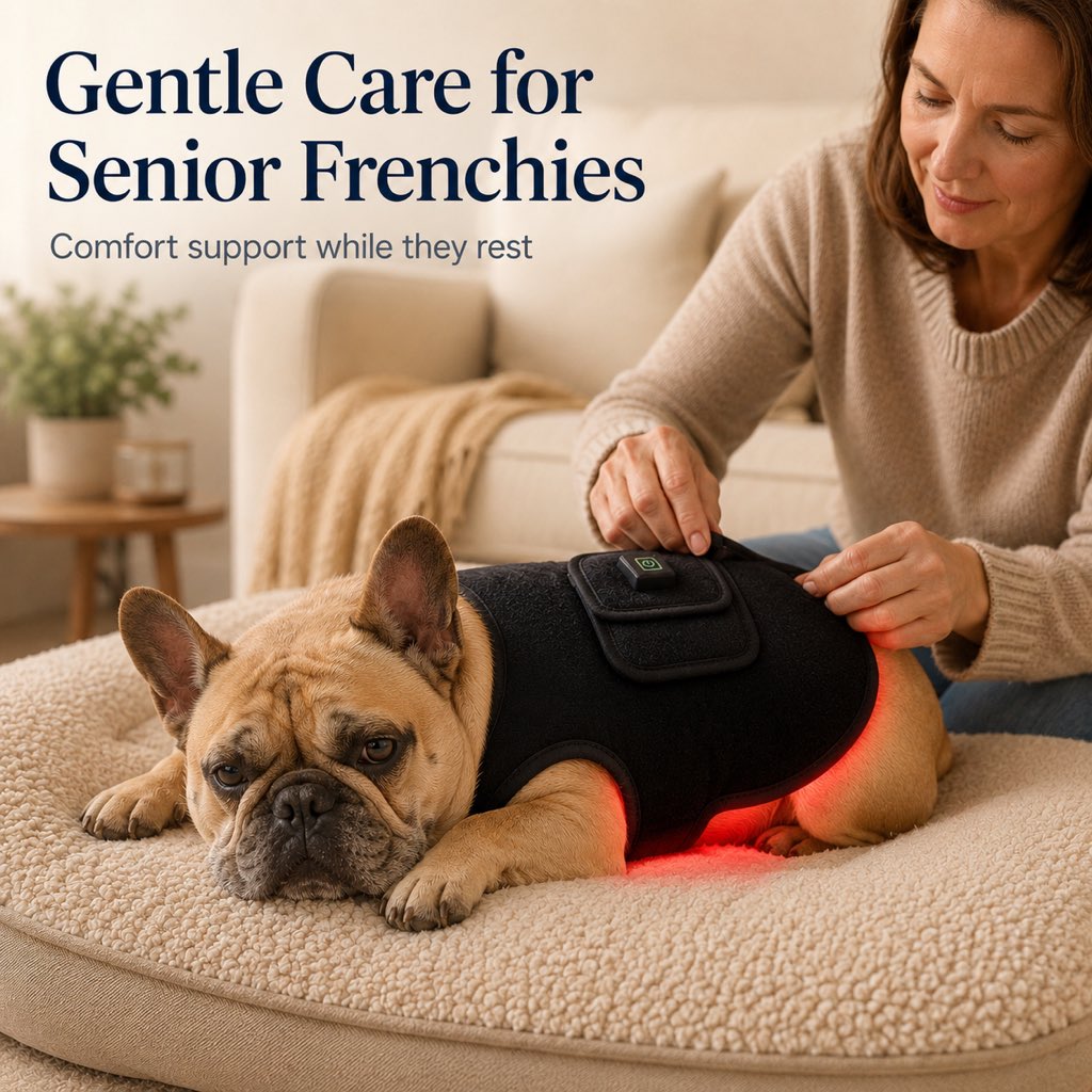 Red Light Comfort Vest for French Bulldogs - USB-Powered or Built-In Battery At-Home Back, Belly & Hip Comfort After Walks, Stairs & Playtime
