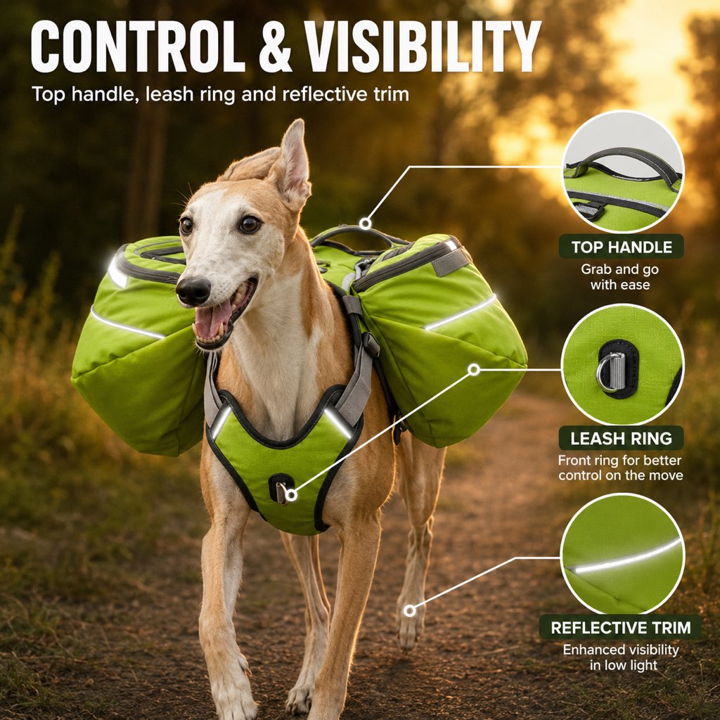Dog Saddlebag Backpack Harness for Hiking & Camping - Hands-Free Storage for Water, Treats & Trail Essentials