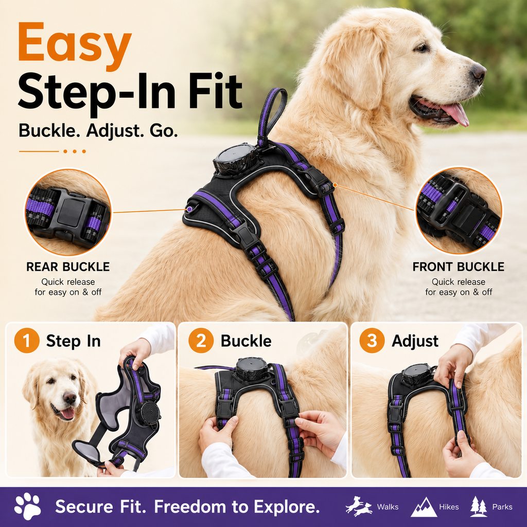 2-in-1 Reflective Dog Harness with Built-In Retractable Leash for Daily Walks - Close Control for Pulling Dogs