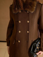 Removable Faux Fur Collar Double Breasted Overcoat