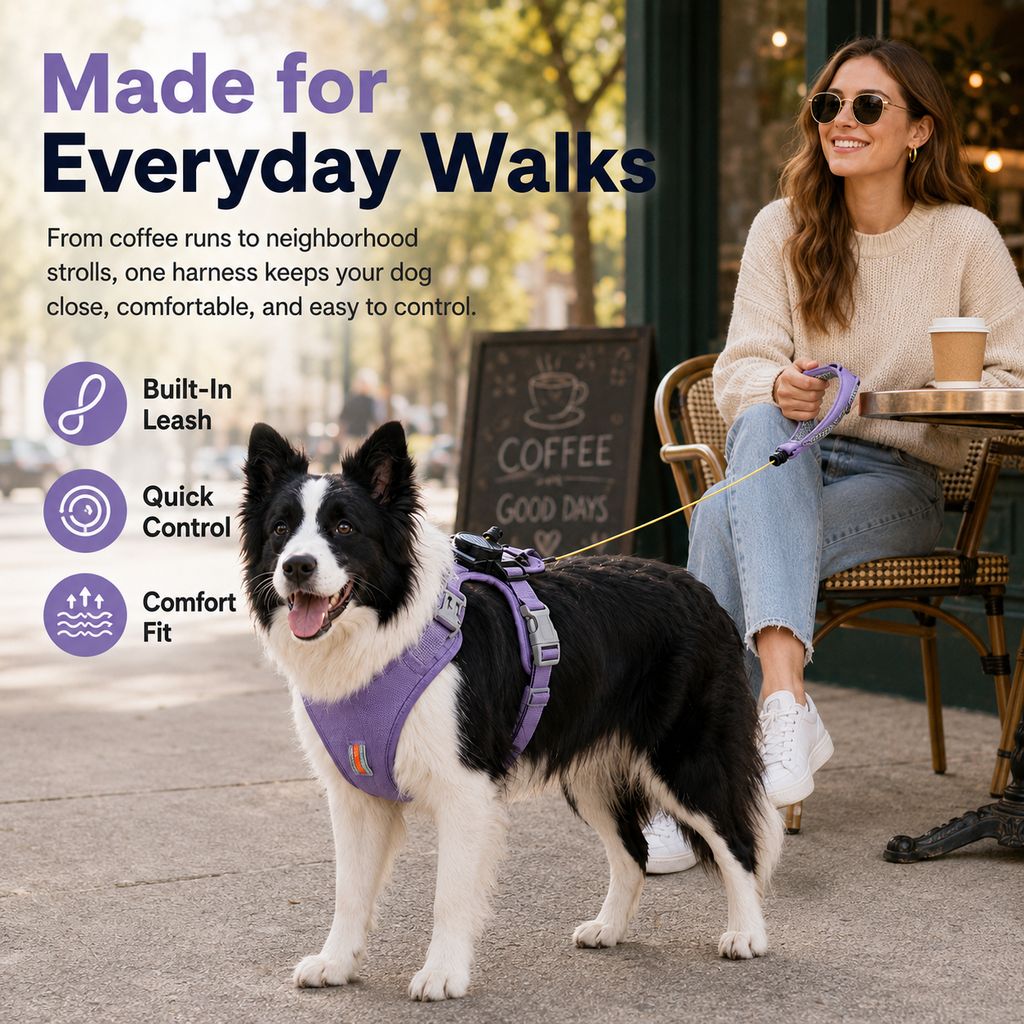 2-in-1 No Pull Dog Harness with Built-in Retractable Leash - Safe & Comfortable Control for Daily Walks & Outdoor Adventures