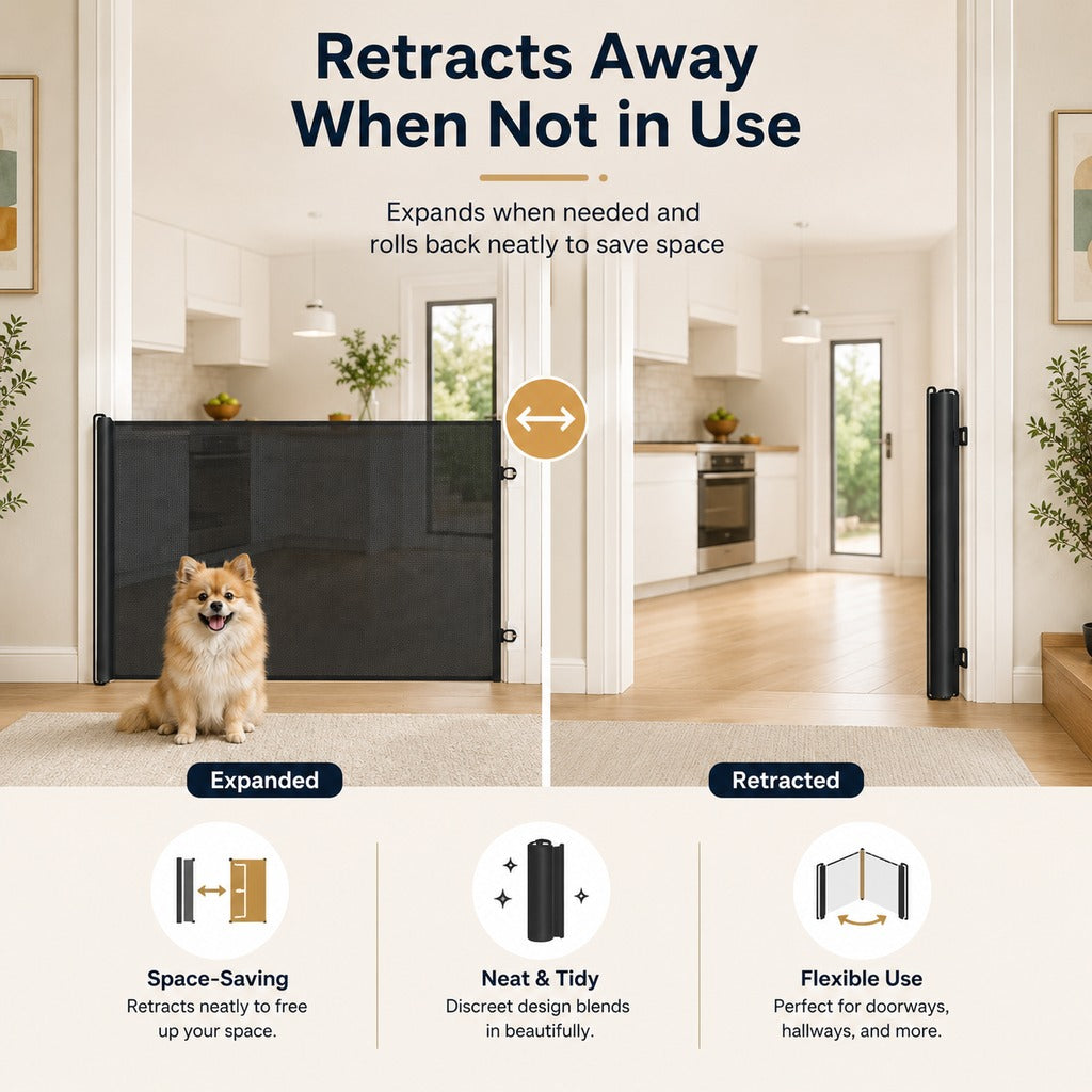 No-Drill Retractable Pet Gate for Doorways, Kitchens & Stairs - Keep Cats and Dogs Safely Out of Off-Limit Areas