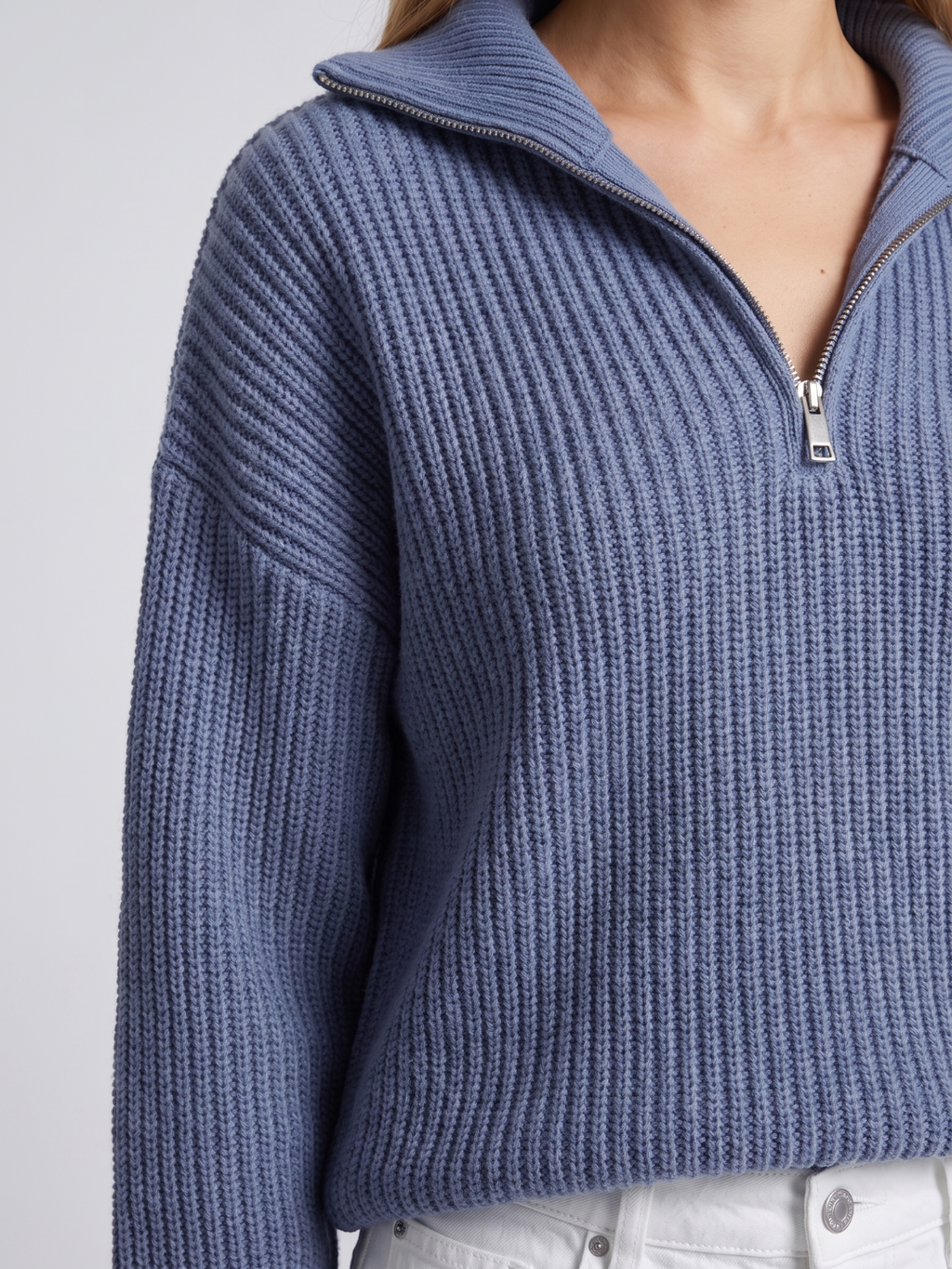 Ribbed Half-Zip Funnel Neck Sweater