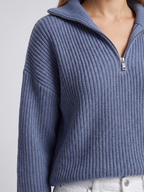 Ribbed Half-Zip Funnel Neck Sweater