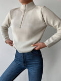 Ribbed Mock Neck Half Zip Pullover