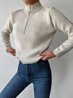Ribbed Mock Neck Half Zip Pullover