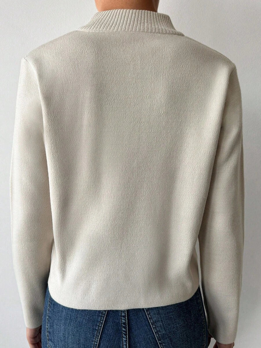 Ribbed Mock Neck Half Zip Pullover