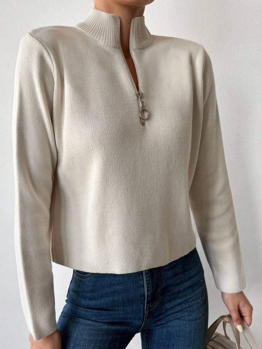 Ribbed Mock Neck Half Zip Pullover