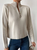 Ribbed Mock Neck Half Zip Pullover