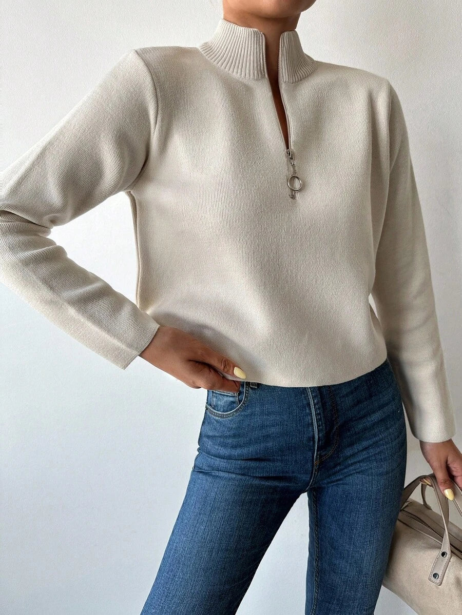 Ribbed Mock Neck Half Zip Pullover