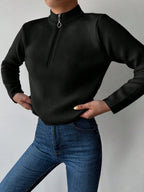Ribbed Mock Neck Half Zip Pullover
