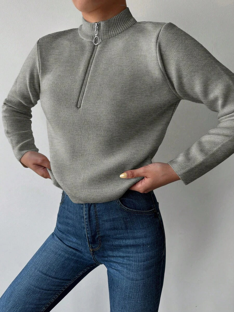 Ribbed Mock Neck Half Zip Pullover