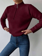 Ribbed Mock Neck Half Zip Pullover