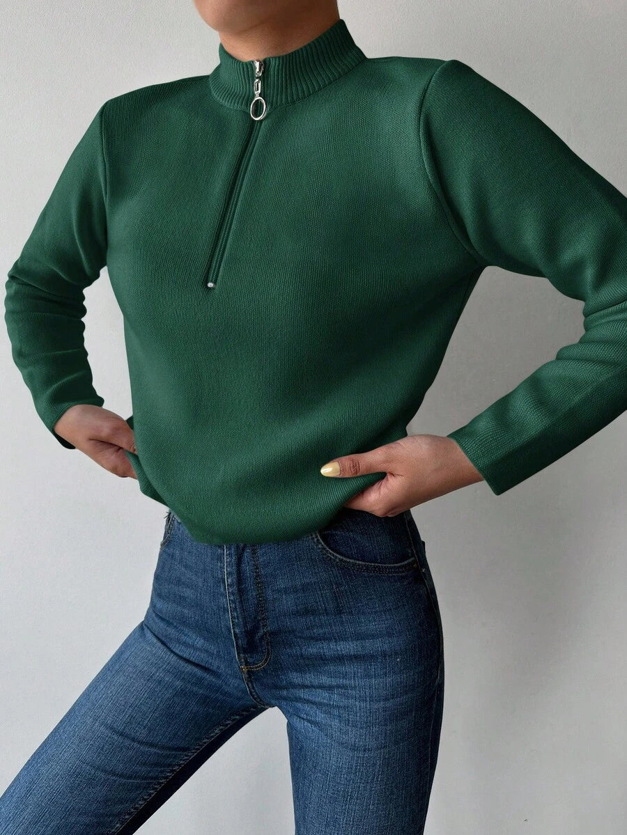 Ribbed Mock Neck Half Zip Pullover