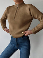Ribbed Mock Neck Half Zip Pullover