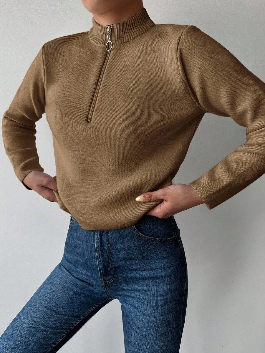 Ribbed Mock Neck Half Zip Pullover