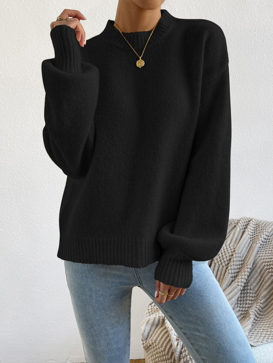 Ribbed Mock Neck Jumper with Side Splits