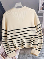 Ribbed Stripe Half Zip Jumper with Ring Pull