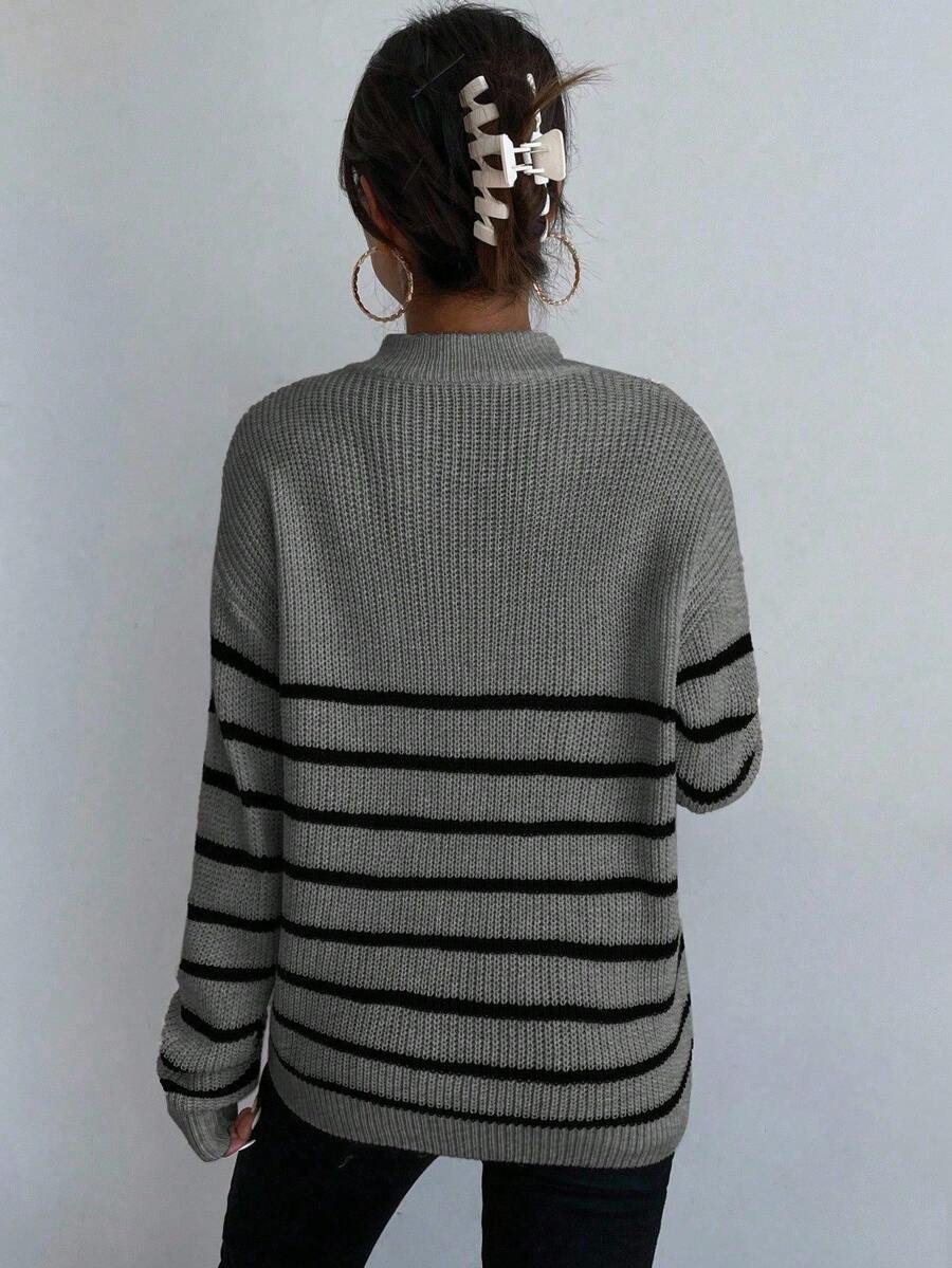 Ribbed Stripe Half Zip Jumper with Ring Pull