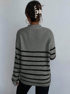 Ribbed Stripe Half Zip Jumper with Ring Pull