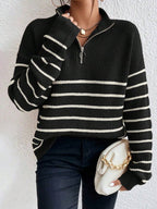 Ribbed Stripe Half Zip Jumper with Ring Pull
