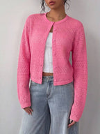 Round Neck Cropped Button Front Cardigan