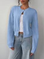 Round Neck Cropped Button Front Cardigan