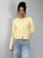 Round Neck Cropped Button Front Cardigan