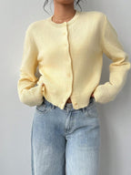 Round Neck Cropped Button Front Cardigan