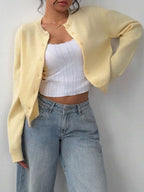 Round Neck Cropped Button Front Cardigan