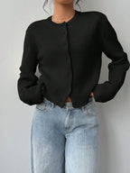 Round Neck Cropped Button Front Cardigan