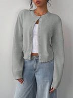 Round Neck Cropped Button Front Cardigan