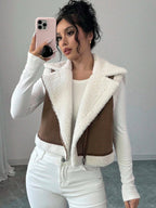 Shearling Collar Cropped Zip Front Gilet