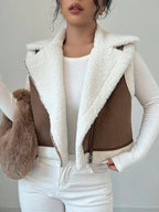 Shearling Collar Cropped Zip Front Gilet