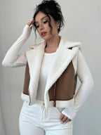 Shearling Collar Cropped Zip Front Gilet