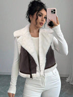 Shearling Collar Cropped Zip Front Gilet