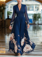 Sian | V-Neck Floral Wedding Guest Maxi Dress with Long Sleeves