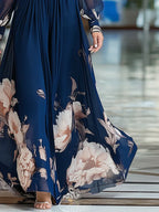 Sian | V-Neck Floral Wedding Guest Maxi Dress with Long Sleeves