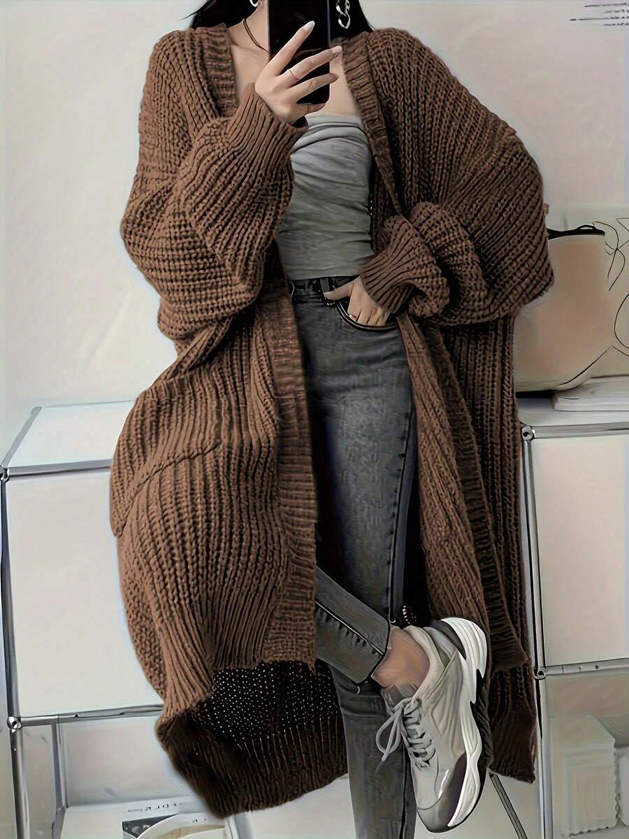 Side Split Chunky Rib Maxi Cardigan