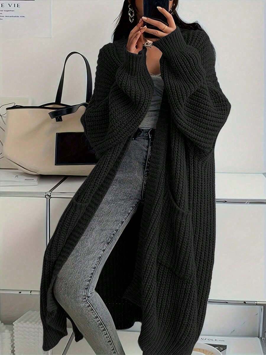 Side Split Chunky Rib Maxi Cardigan