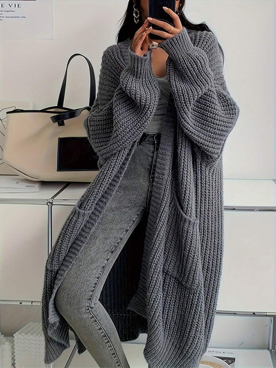 Side Split Chunky Rib Maxi Cardigan