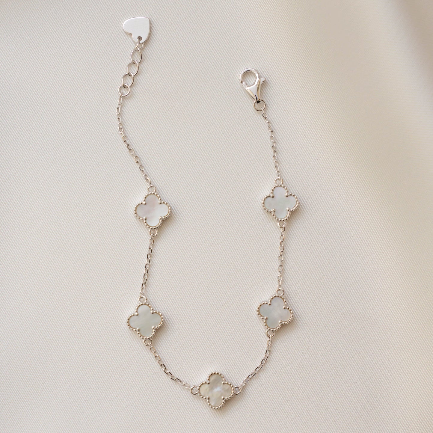Gold Mother of Pearl Clover Charm Bracelet