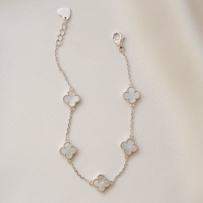 Gold Mother of Pearl Clover Charm Bracelet