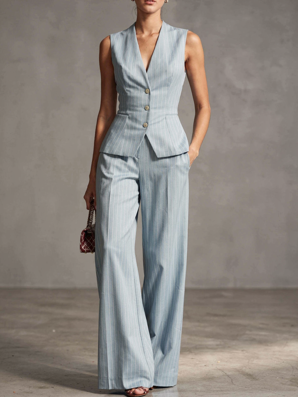 Sky Blue Pinstripe Suit Set