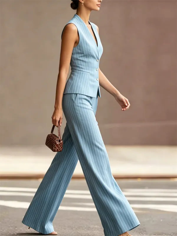 Sky Blue Pinstripe Suit Set