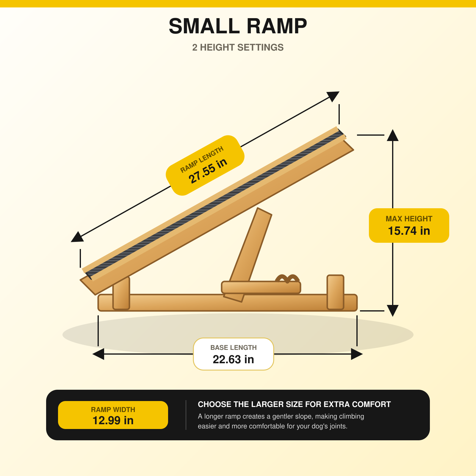 Adjustable Wooden Dog Ramp for Bed, Couch & Car – Foldable Non-Slip Pet Ramp for Small, Large & Senior Dogs, 132 lb Capacity